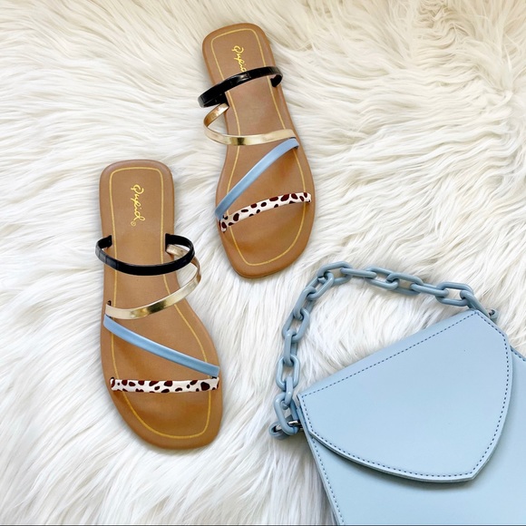 Strappy square toe slip on sandals slides flat - Picture 9 of 12